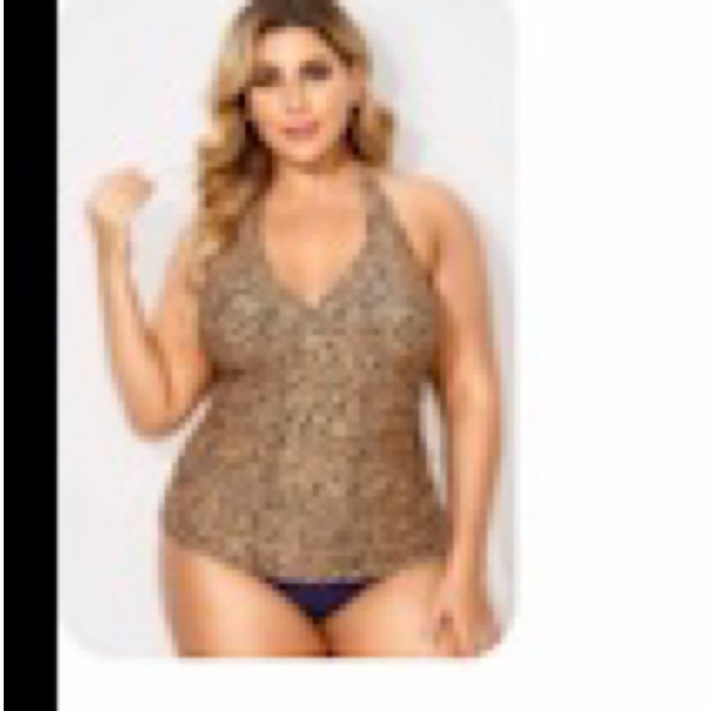 Leopard printed shirred tankini halter top